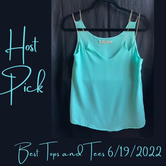 VERA & LUCY Light Green TANK TOP BLOUSE w/thin gold link straps•HP - Picture 4 of 9